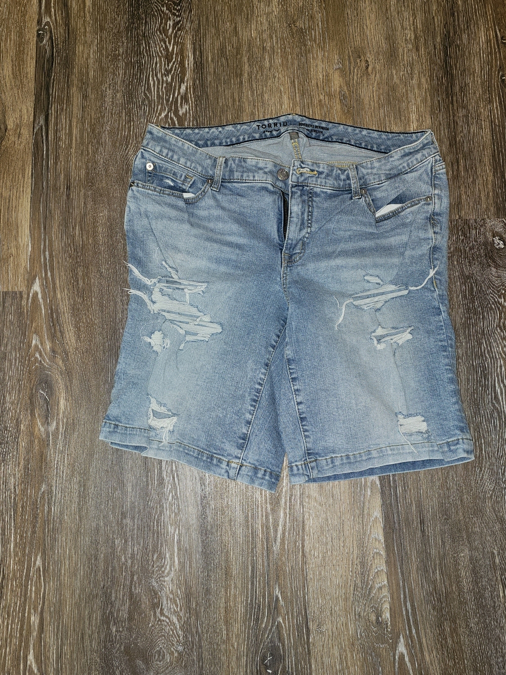 Torrid Light Blue Distressed Denim Bermuda Shorts